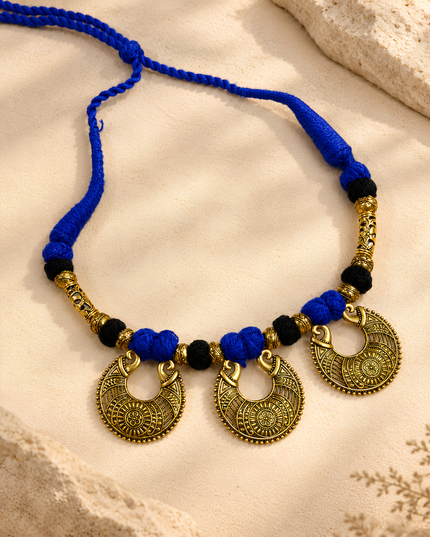 Rama Blue Thread Antique Gold Necklace