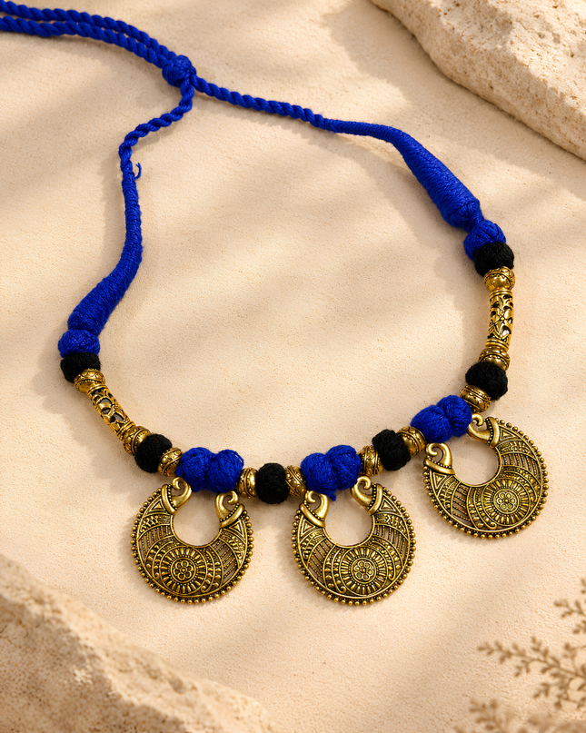 Rama Blue Thread Antique Gold Necklace