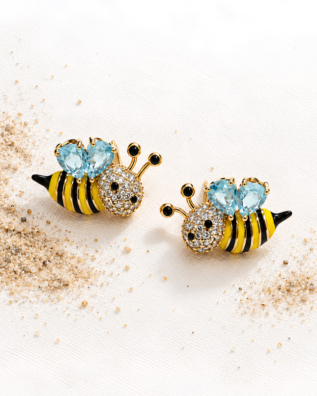 Honeybee Blue Crystal Stud Earrings