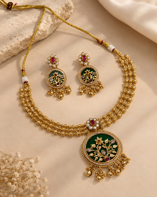 Emerald Floral Statement Necklace Set