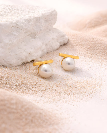 Minimal Bar Pearl Stud Earrings