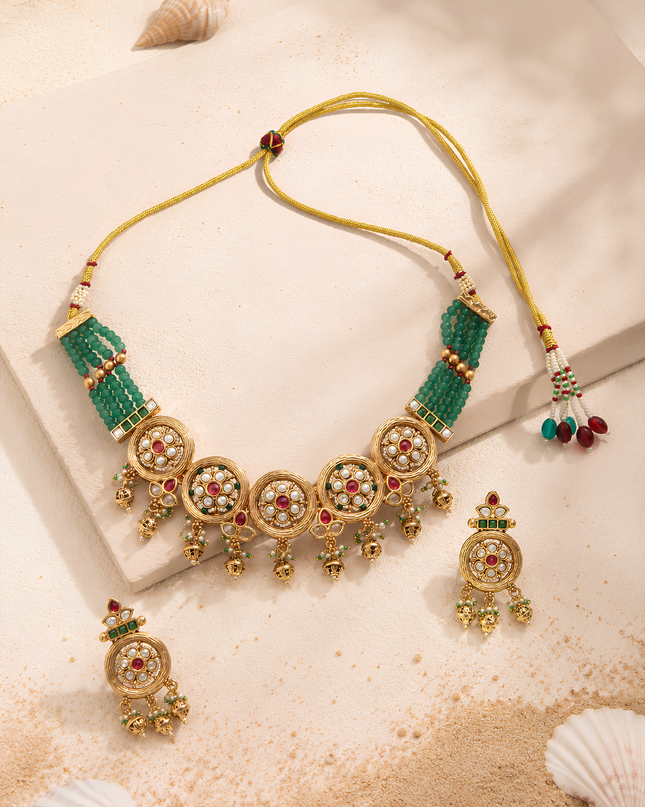 Royal Green Kundan Necklace Set