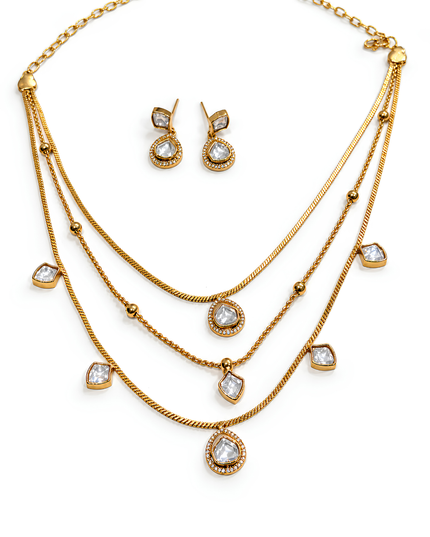 Crystal Cascade Layered Necklace Set