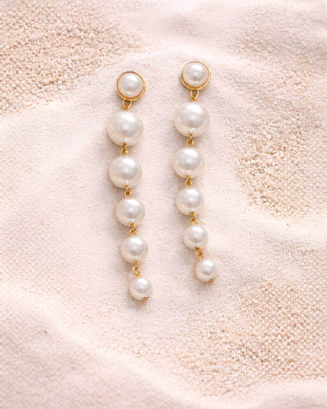 Elegant Pearl Drop Earrings – Minimal Gold Chain Statement