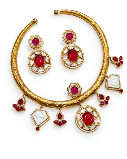 Treasure Ruby Bloom Statement Necklace Set