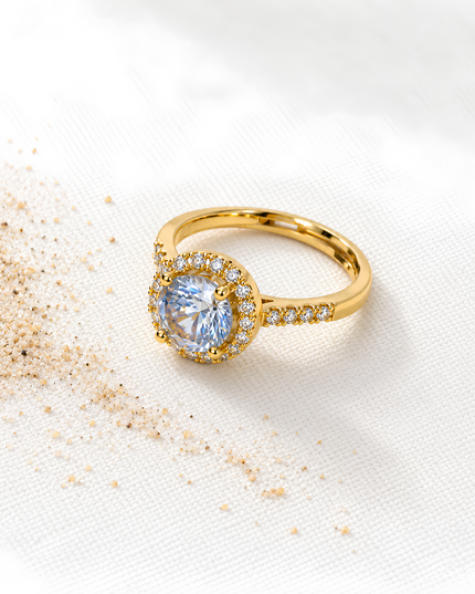 Celestia Blue Crystal Halo Statement Ring