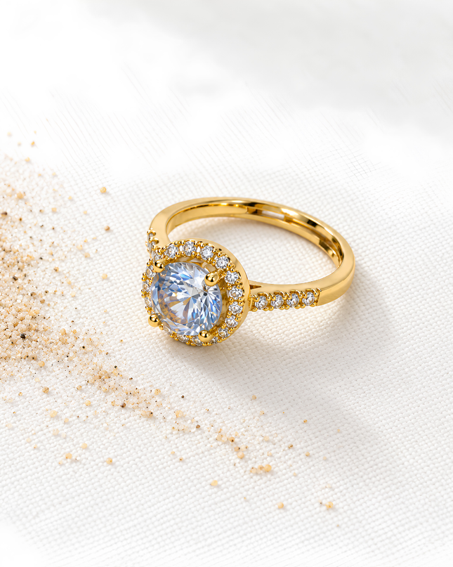 Celestia Blue Crystal Halo Statement Ring