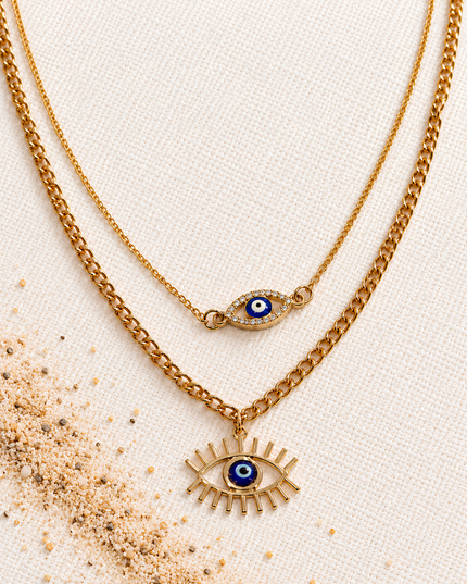 Nazaré Gold Plated Double Layer Evil Eye Necklace
