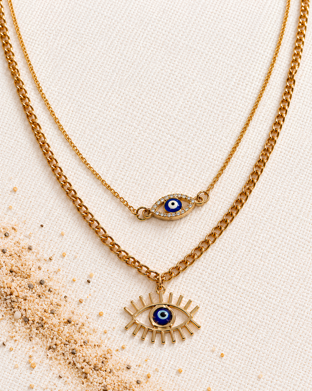Nazaré Gold Plated Double Layer Evil Eye Necklace