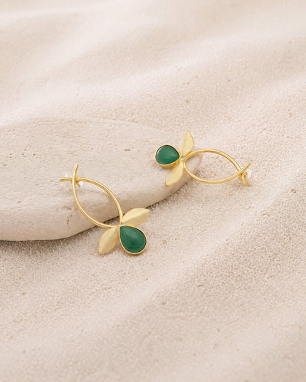 Crag Emerald Leaf Hoops