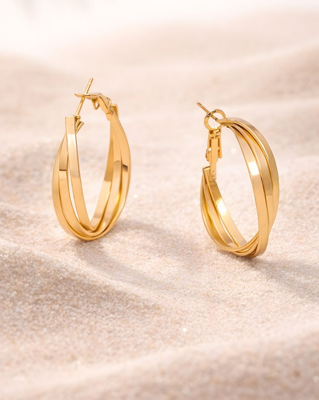 Triple Line Gold Hoops