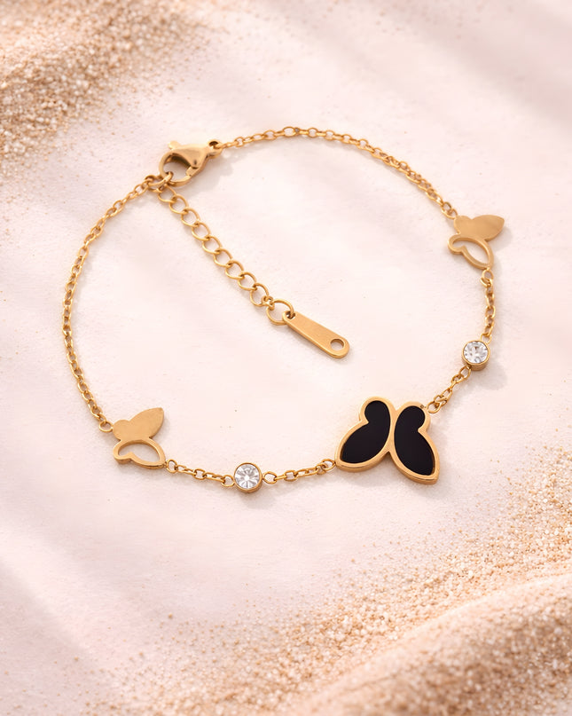 Noir Flutter Butterfly Bracelet – Gold & Black