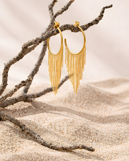 Chain Fringe Gold Hoops