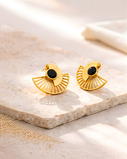 Crag Collection Black Stone Gold Fan Earrings