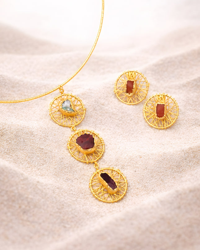 Trinity Gemstone Cascade Necklace Set