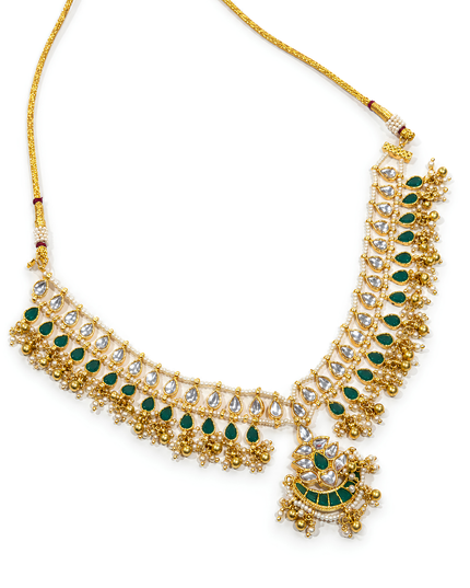 Emerald & Crystal Kundan Pearl Necklace Set
