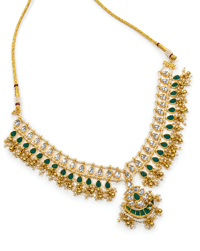 Emerald & Crystal Kundan Pearl Necklace Set