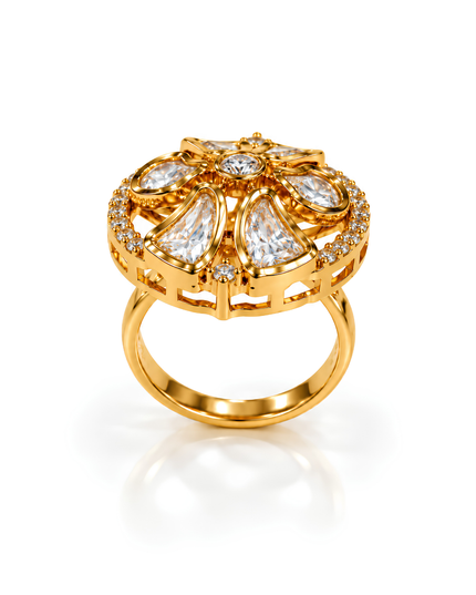Aurelia Gold Plated Crystal Floral Statement Ring