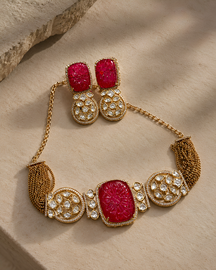 Majestic Ruby Floral Necklace Set