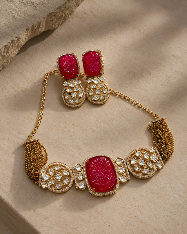 Majestic Ruby Floral Necklace Set