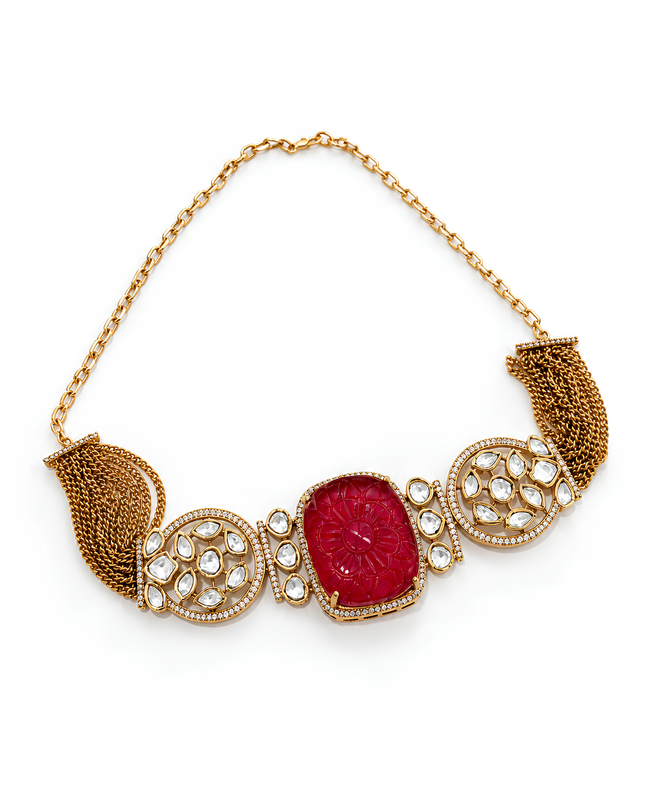 Majestic Ruby Floral Necklace Set