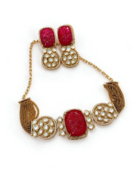 Majestic Ruby Floral Necklace Set