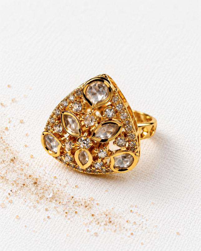 Aavya Gold Plated White Stone Teardrop Statement Ring