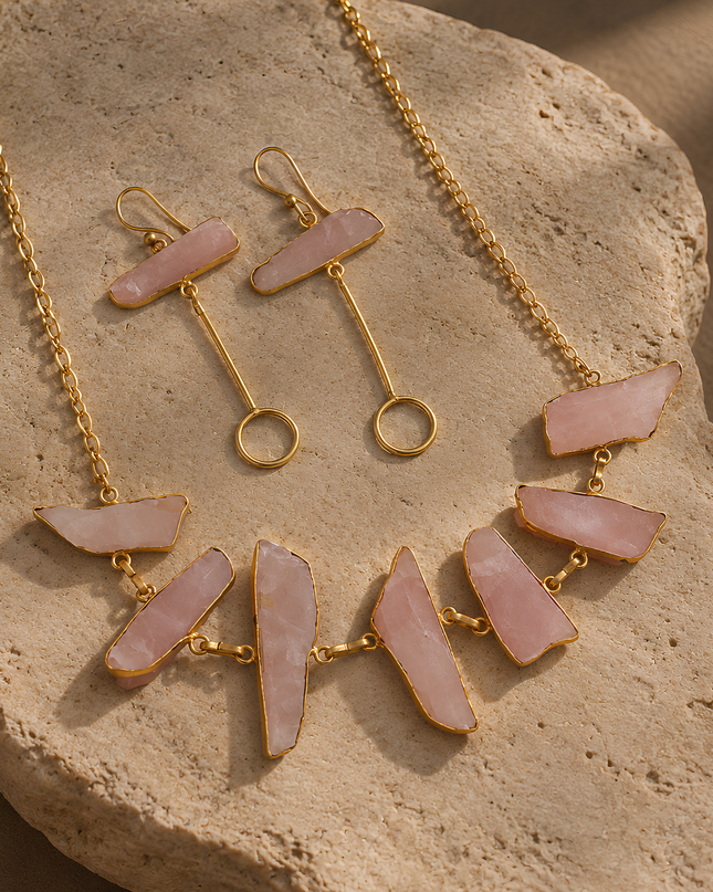 Crag Rose Quartz Statement Necklace Set