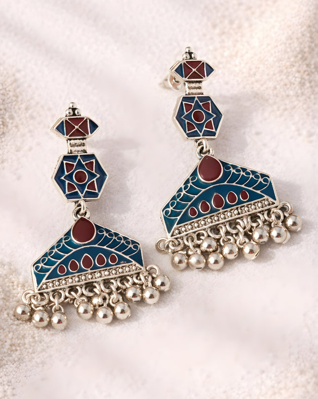 Glaze Neelam Jhumki Earrings – Blue & Maroon