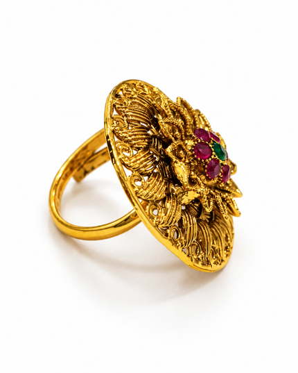 Royal Heritage Multicolour Floral Gold-Plated Statement Ring