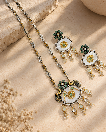 Emerald Pearl Statement Necklace Set