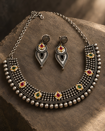 Royal Rani Necklace Set with Multicolor Stones