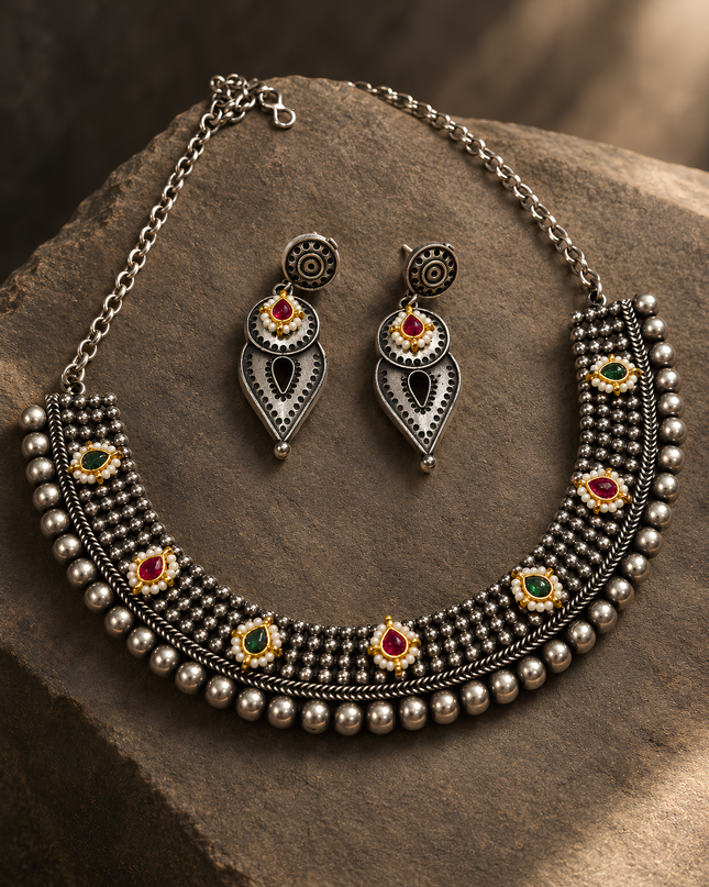 Royal Rani Necklace Set with Multicolor Stones