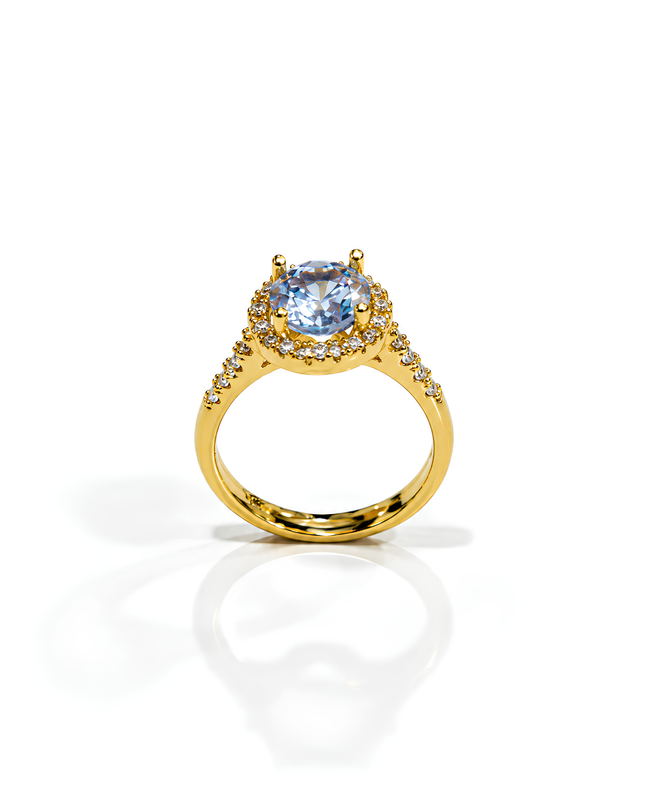 Celestia Blue Crystal Halo Statement Ring