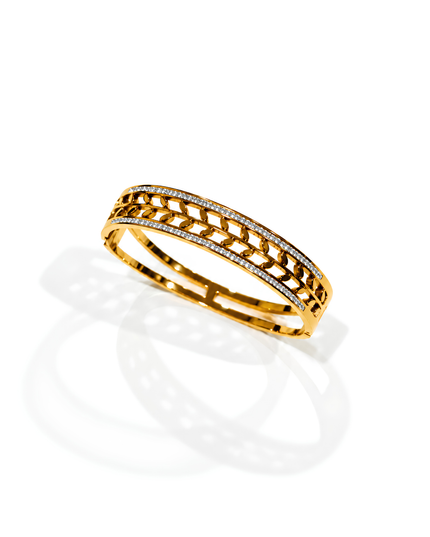 Elara Gold Plated Crystal Leaf Statement Bangle
