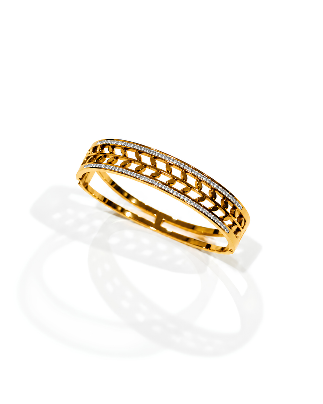 Elara Gold Plated Crystal Leaf Statement Bangle