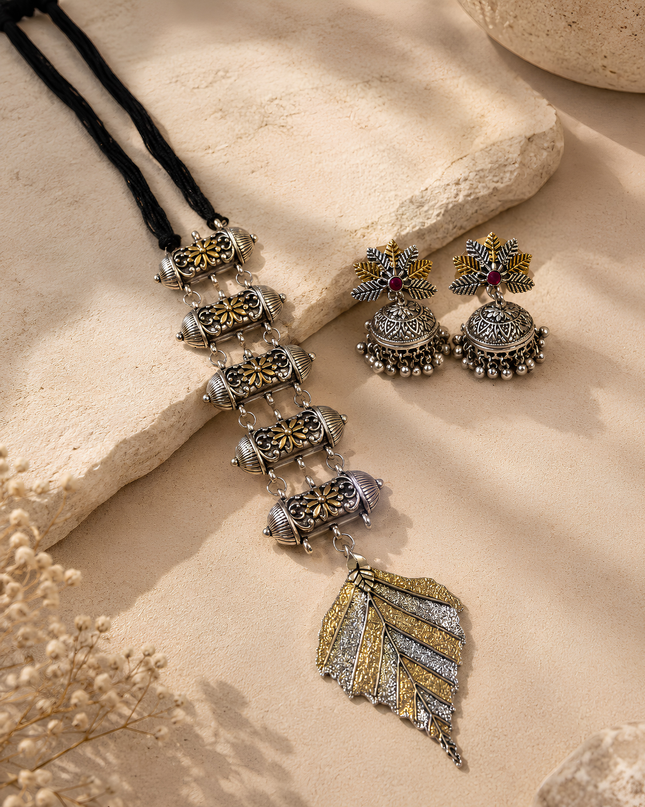 Royal Leaf Oxidised Necklace Set