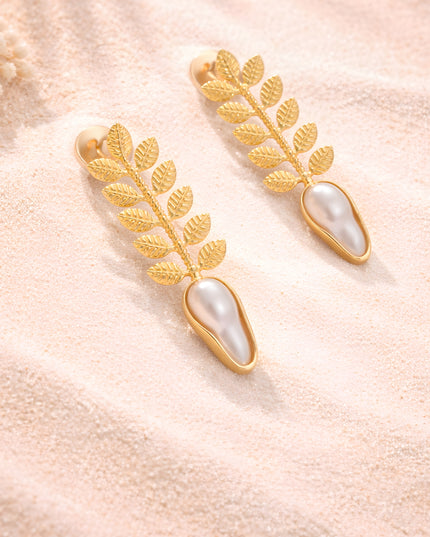 Leaf Cascade Pearl Earrings