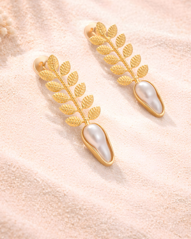 Leaf Cascade Pearl Earrings