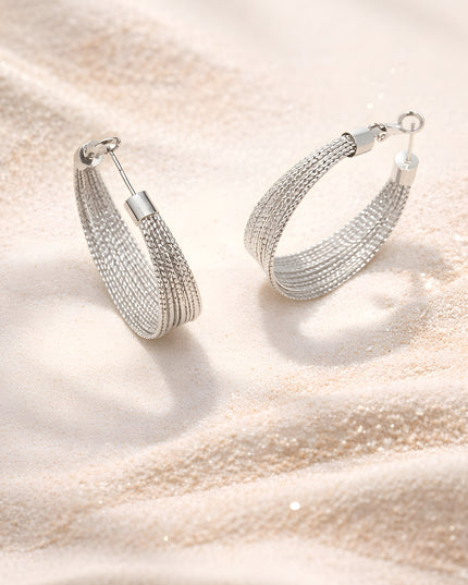Steel Mesh Silver Hoops