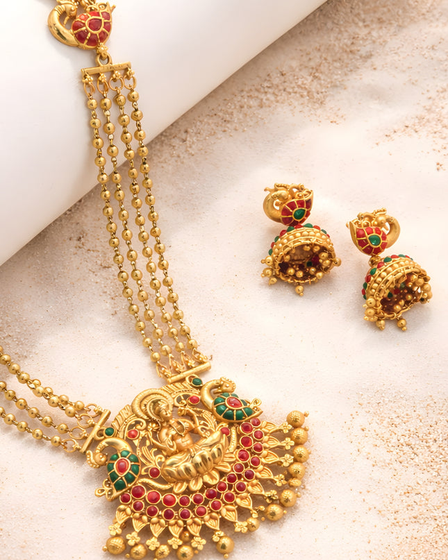 Demon Ganesha Mahalakshmi Temple Set – Red & Green Stones