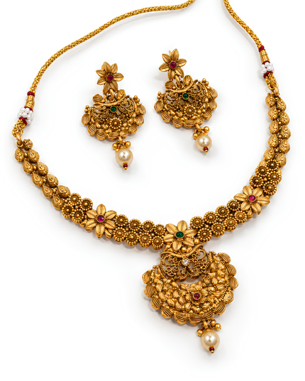 Rajwada Floral Pearl Necklace Set
