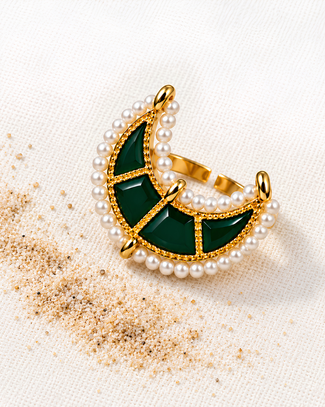Emerald Chand Gold Plated Pearl Statement Ring