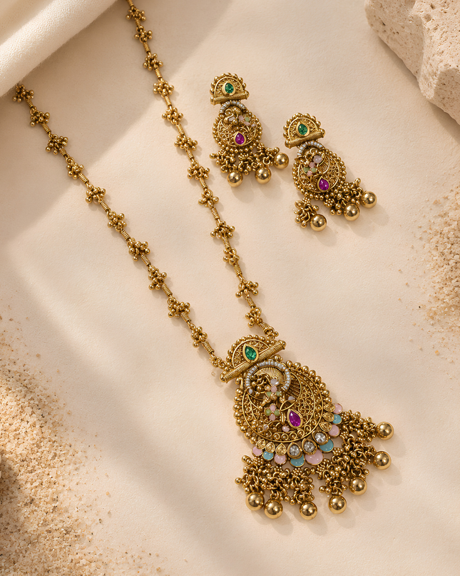 Meenakari Jhumka Pendant Necklace Set