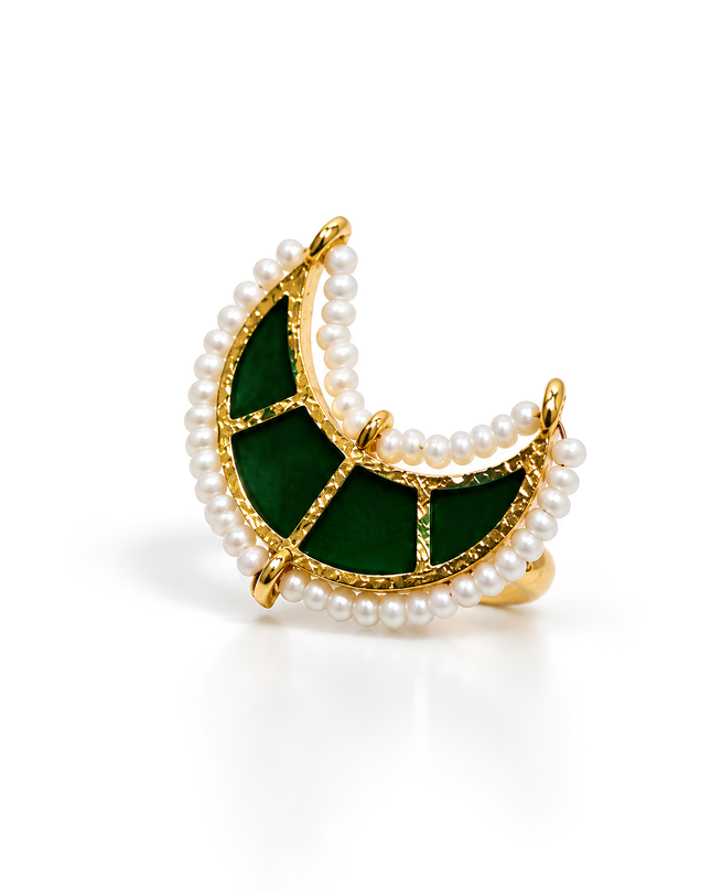 Emerald Chand Gold Plated Pearl Statement Ring