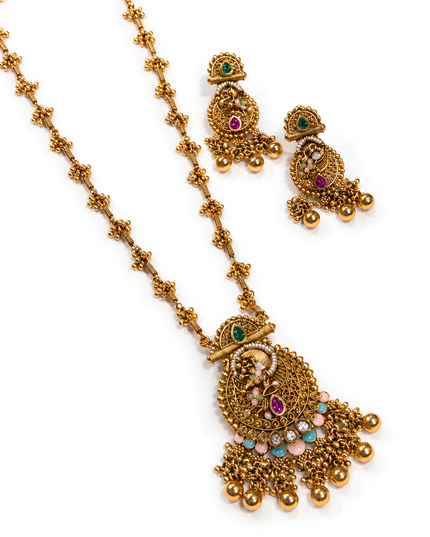 Meenakari Jhumka Pendant Necklace Set