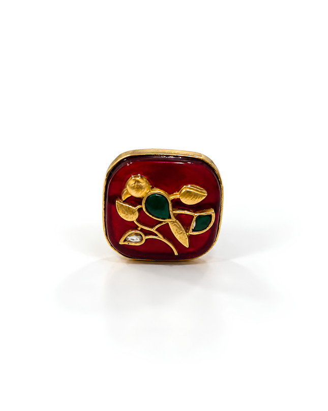 Ruby Gulshan Gold Plated Maroon Floral Statement Ring