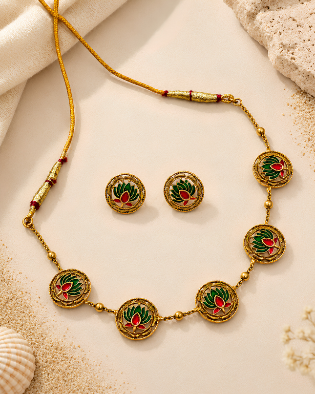 Lotus Meenakari Necklace Set