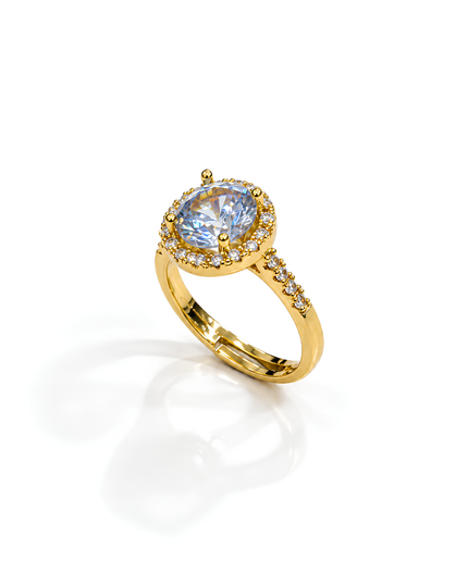 Celestia Blue Crystal Halo Statement Ring