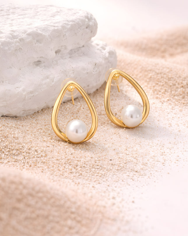 Pearl Loop Triangle Earrings